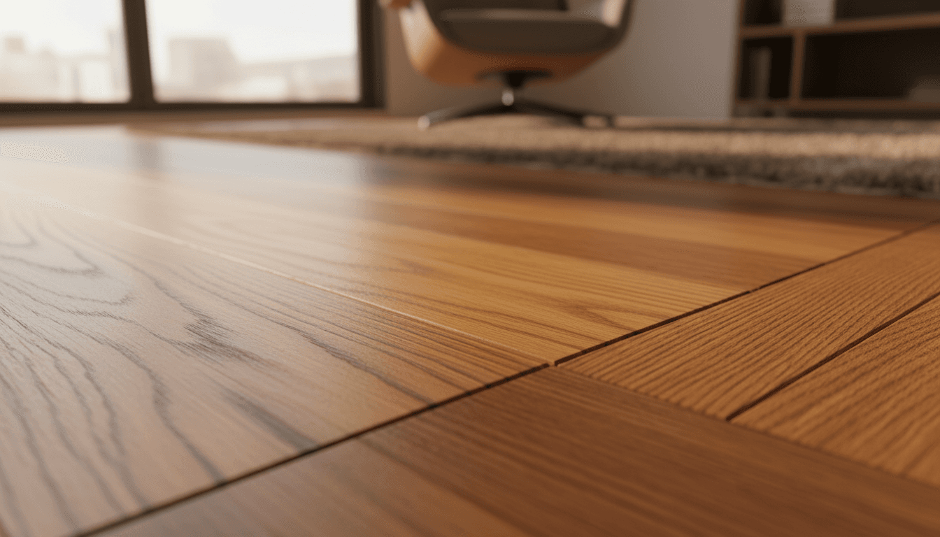 Premium hardwood flooring with rich wood grain and professional finish