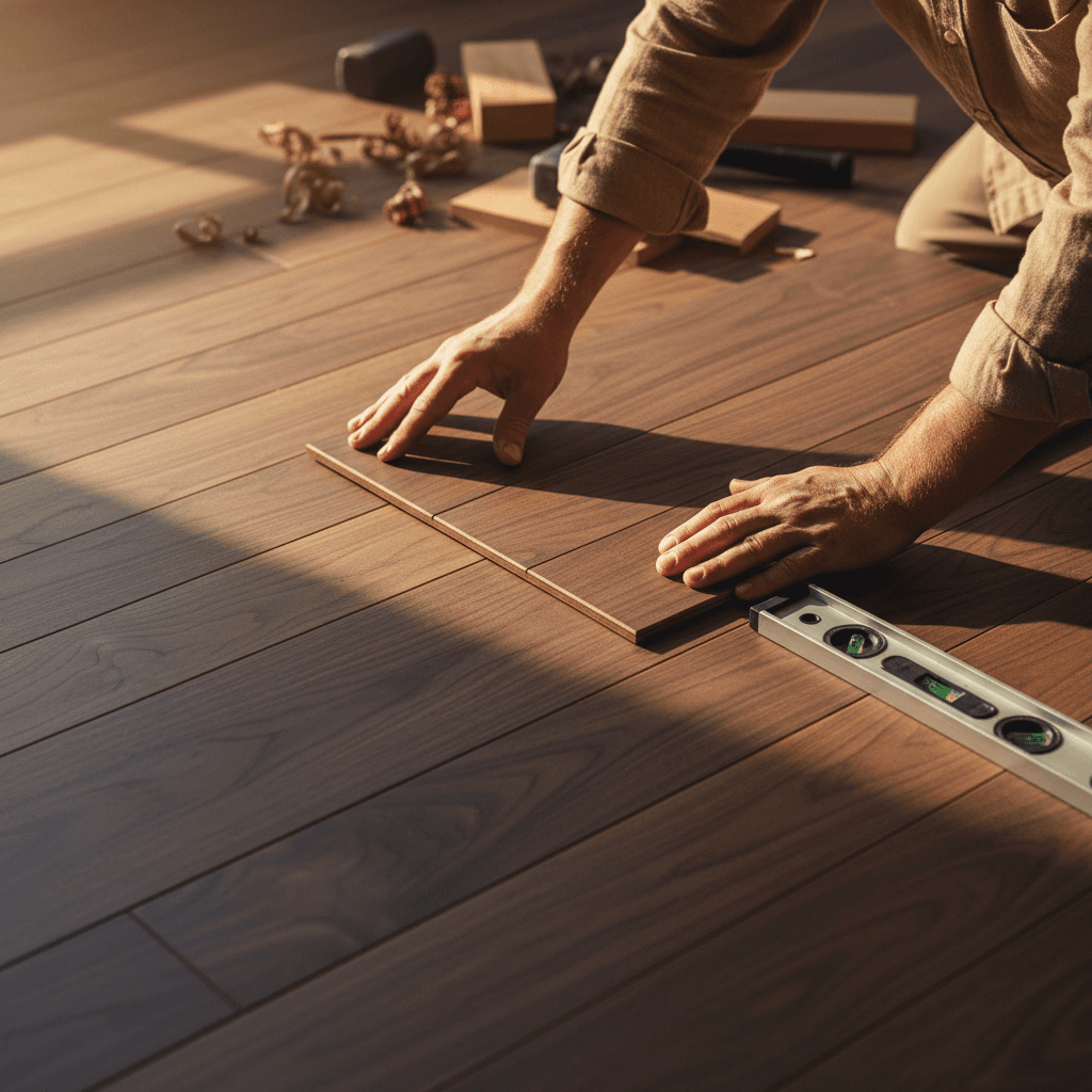 Hardwood flooring installation with premium planks