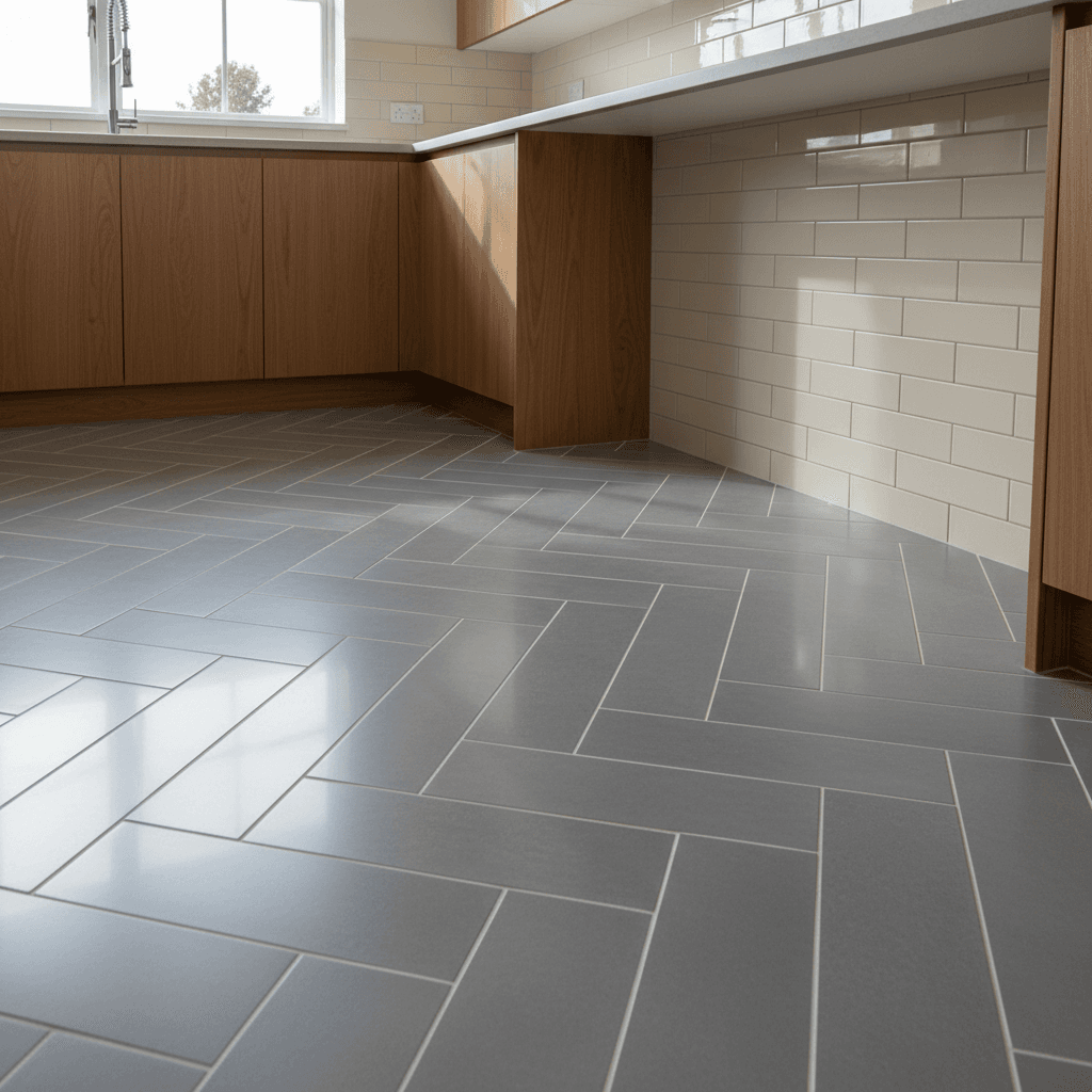 Professional tile installation with uniform grout lines and polished finish