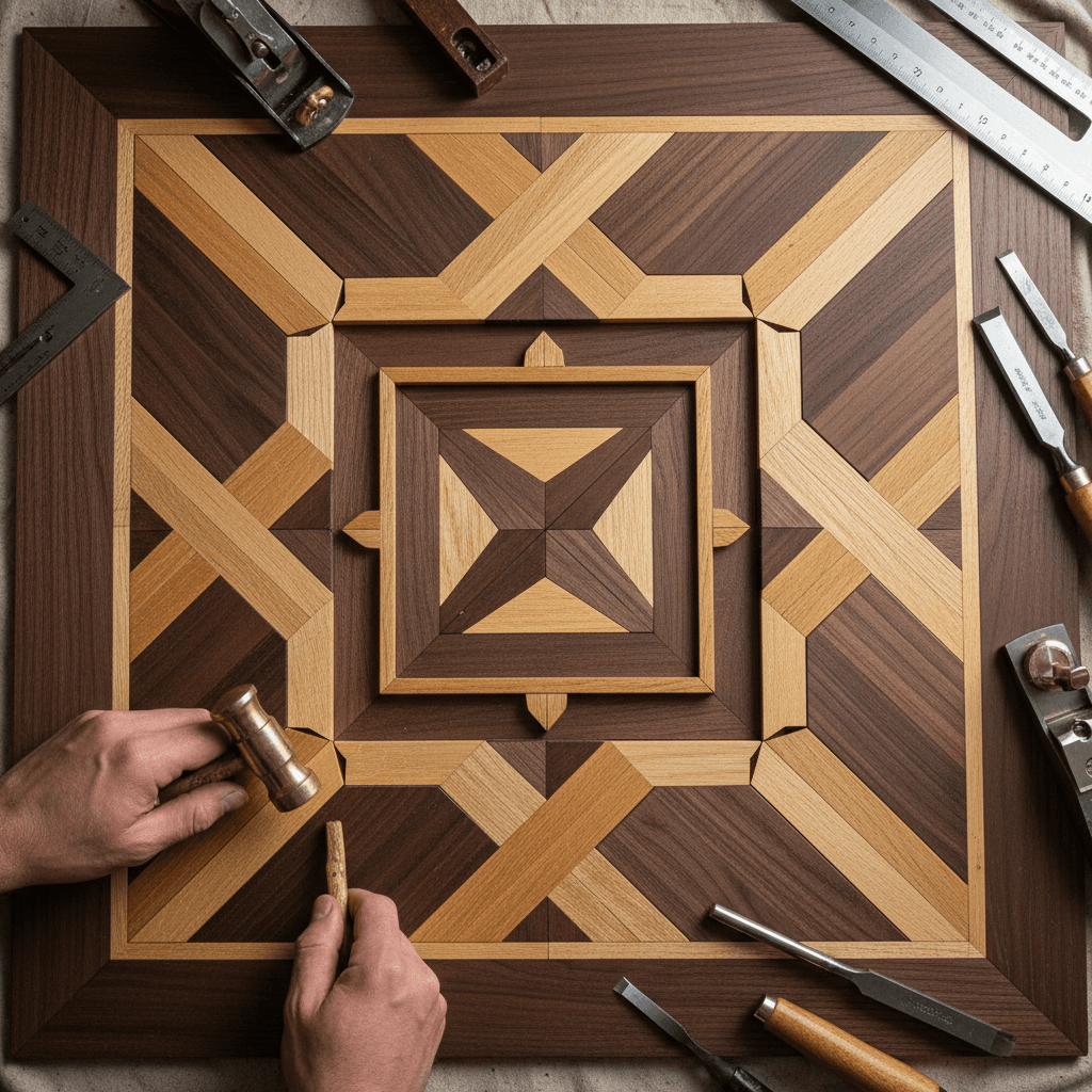 Custom hardwood inlay and border detail work