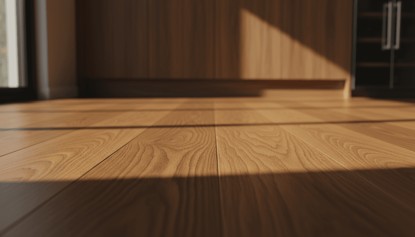 Freshly installed premium hardwood flooring with warm natural lighting