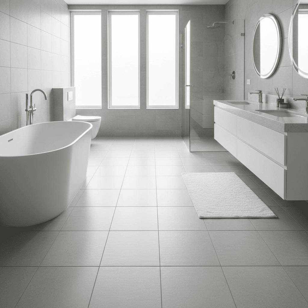 Professional tile flooring installation in upscale bathroom